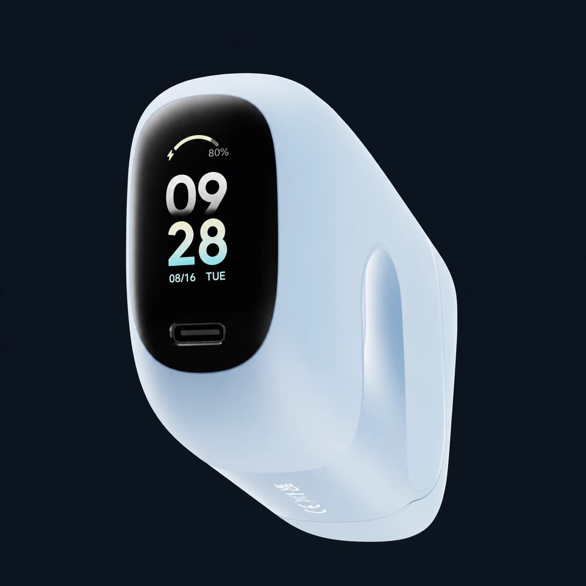 Qingxi Tonometer display view, showing its pale blue body and black screen